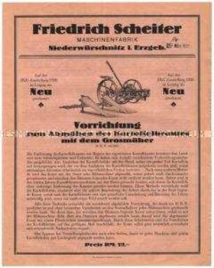 Vorrichtung zum Grasmäher für Kartoffelkraut