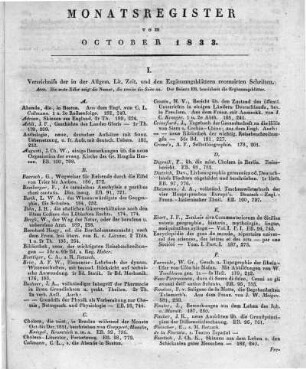 Monatsregister vom October 1833