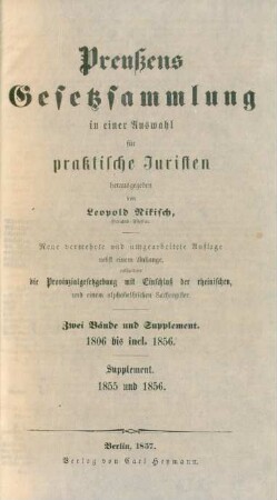 Suppl. 1855/56: Preußens Gesetzsammlung