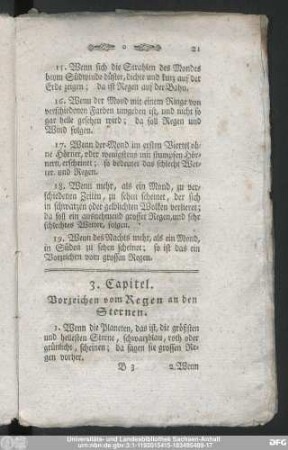 3. Capitel. Vorzeichen vom Regen an den Sternen.