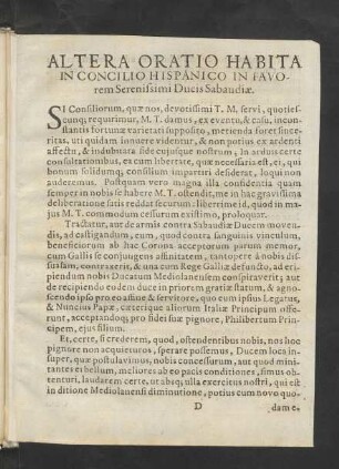 Altera Oratio Habita In Concilio Hispanico In Favorem Serenissimi Ducis Sabaudiae.