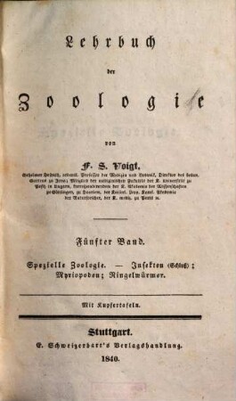 Lehrbuch der Zoologie, 5. Spezielle Zoologie: Insekten (Schluß), Myriopoden, Ringelwürmer