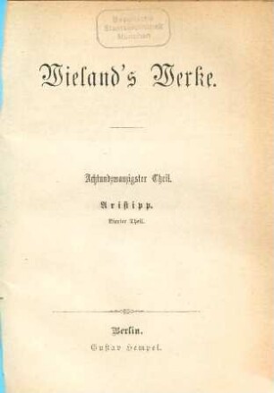 Wieland's Werke, 28. Aristipp ; 4