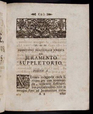 3-16, D. O. M. Dissertatio Inauguralis Juridica De Juramento Suppletorio.