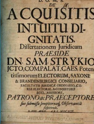 De acquisitis intuitu dignitatis dissertatio iuridica