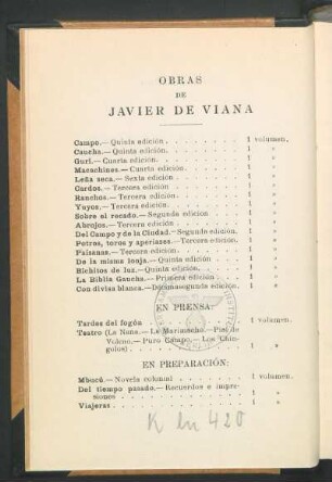 Obras de Javier de Viana