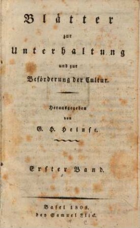 Blätter zur Unterhaltung und zur Beförderung der Cultur. 1, 1. 1808