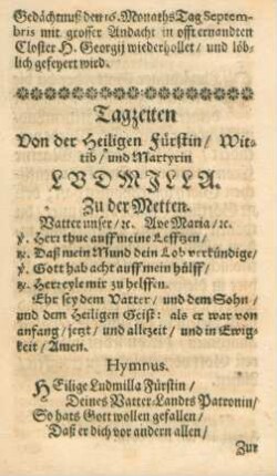 Tagzeiten Von der Heiligen Fürstin/ Wittib/ und Martyrin Ludmilla