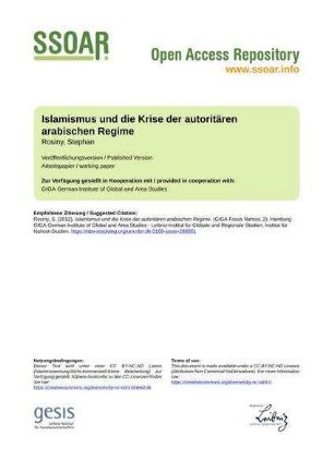 Islamismus und die Krise der autoritären arabischen Regime