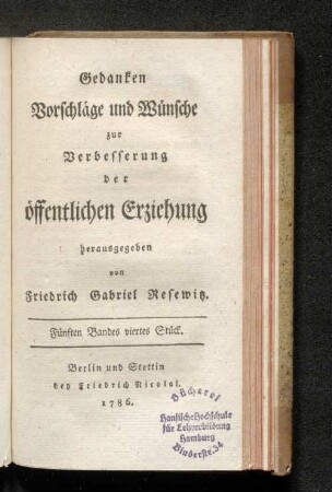 Fünften Bandes viertes Stück.
