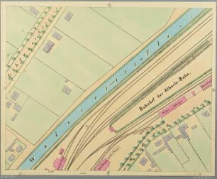 Stadtplan von Dresden im Maßstab 1:840 in 90 Einzelblättern 1862-1872, Blatt 59: Bahnhof der Albrechtsbahn zwischen Löbtauer und Tharandter Straße, Weißeritz