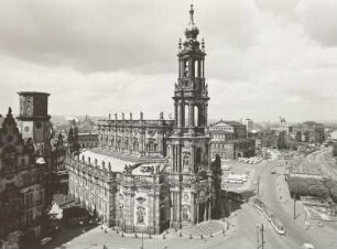 Dresden, Blick vom Ständehaus über die Hofkirche und den Theaterplatz nach Westen