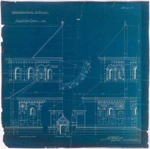 Sankt Antonius Basilika, Rheine: Ansichten des Chors und Grundrissdetail 1:50