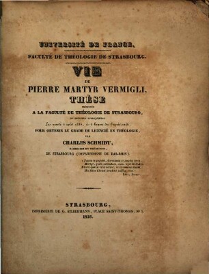 Vie de Pierre Martyr Vermigli : thèse