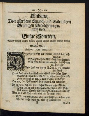 Anhang Von allerhand Teutsch- und Lateinschen Geistlichen Betrachtungen/ Und zwar ...
