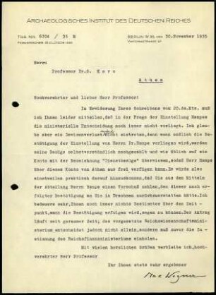 M. Wegner an G. Karo