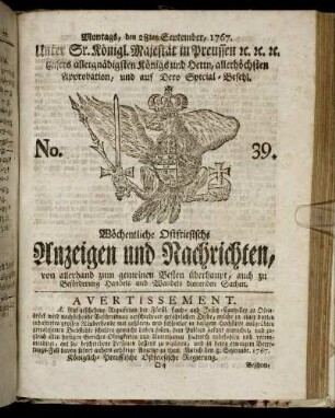 No. 39. Montags, den 28ten September, 1767.