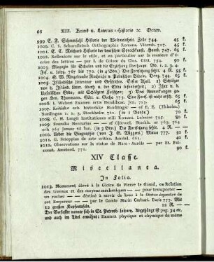 XIV. Classe. Miscellanea.