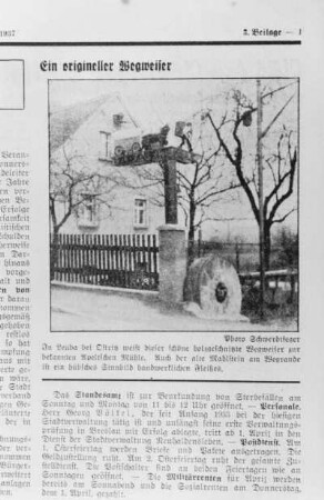 Ostritz-Leuba. Wegweiser zur Apeltmühle, aus: Neuer Görlitzer Anzeiger vom 27/29.03.1937