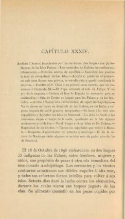Capítulo XXXIV. Arriban á Samar, impulsados por las corrientes, dos buques con 30 indigenas de las islas Palaos. - ...