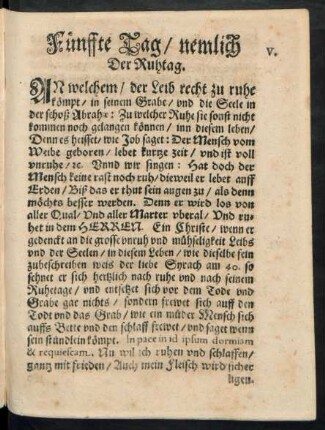 Fünffte Tag/ nemlich Der Ruhtag.