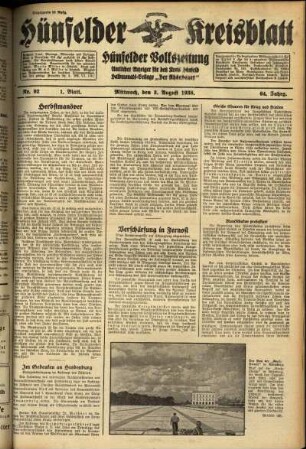 Erste Ausgabe vom Mittwoch, den 03. August 1938.