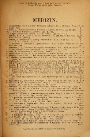Lager-Verzeichnis ..., 32. Antiquaria aus dem Gebiete der Medizin : ein systematisch geordnetes Inhalts-Verzeichnis befindet sich am Schluss