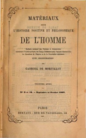 Matériaux pour l'histoire positive et philosophique de l'homme, 3. 1867