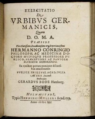 Exercitatio De Urbibus Germanicis