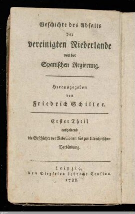 Eigenhändiger Namenszug in Schillers Geschichte des Abfalls der Niederlande - Cod.poet.et.phil.fol.63,VII,2,Auszug : [StA 7,1,400 und 7,3,391]