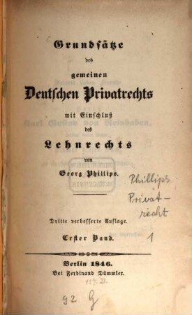 Grundsätze des gemeinen deutschen Privatrechts mit Einschluß des Lehnrechts, 1