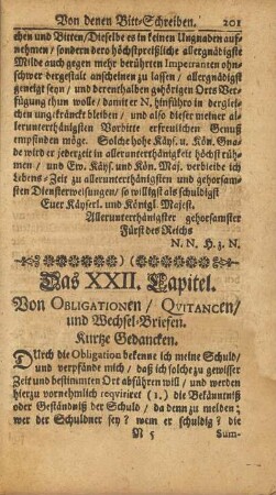 Das XXII. Capitel. Von Obligationen / Qvitancen / und Wechsel-Briefen.