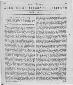 Thucydides: The history of Thucydides newly translated into English. Bd. 1-3. Hrsg. v. S. T. Bloomfield. London: Longmann, Rees, Orme, Brown, Green 1829 (Fortsetzung der im vorigen Stück abgebrochenen Recension.)