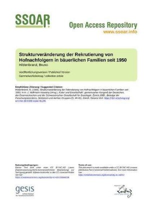 Strukturveränderung der Rekrutierung von Hofnachfolgern in bäuerlichen Familien seit 1950