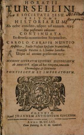 Epitome historiarum, ab orbe condito usque ad annum 1595