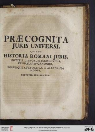 Praecognita Juris Universi, Quibus Historia Romani Juris