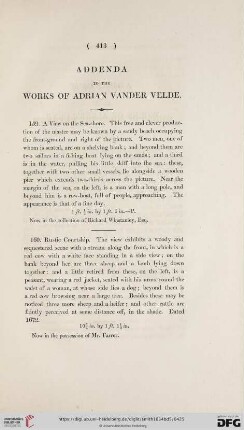Addenda to the Works of Adrian Vander Velde