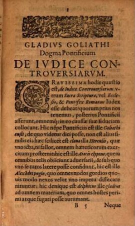 Primus articulus fidei cathol. de infallibili iudice controversiarum religionis