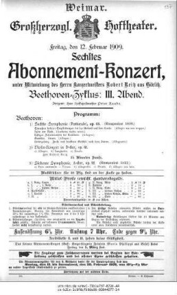 Abonnement=Konzert. Beethoven=Zyklus: III. Abend