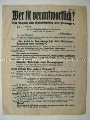 Wahlflugblatt der SPD zur Hamburger Bürgerschaftswahl 1930 mit scharfer Polemik gegen die NSDAP