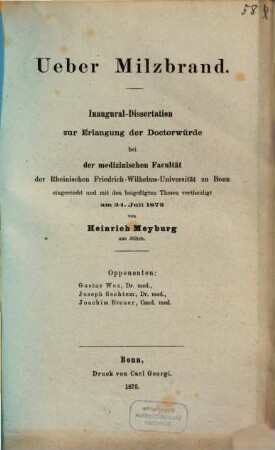 Ueber Milzbrand : Inaugural-Dissertation