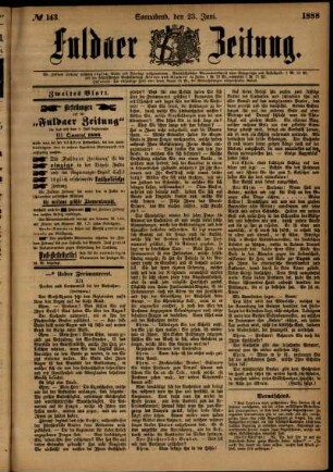 Zweite Ausgabe vom Samstag, den 23. Juni 1888.