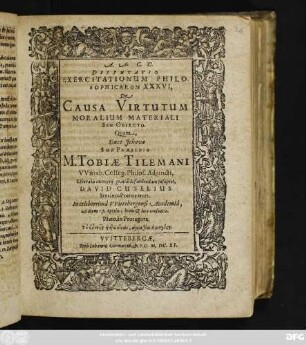 Disputatio Exercitationum Philosophicarum XXXVI, De Causa Virtutum Moralium Materiali Seu Obiecto