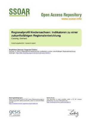 Regionalprofil Niedersachsen: Indikatoren zu einer zukunftsfähigen Regionalentwicklung