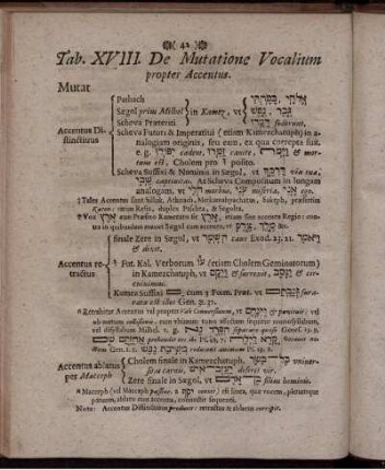 Tab. XVIII. De Mutatione Vocalium propter Accentus