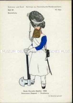 Uniformdarstellung, Sappeur des Garde-Grenadier-Bataillons, Braunschweig, 1828.