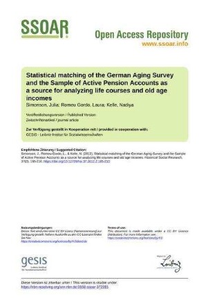 Statistical matching of the German Aging Survey and the Sample of Active Pension Accounts as a source for analyzing life courses and old age incomes