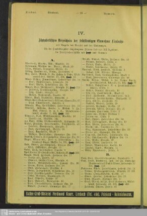 Abteilung IV. Einwohnerverzeichnis : Abteilung IV. Alphabetisches Verzeichnis der selbständigen Einwohner Limbachs