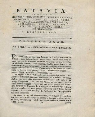 Zevende boek. De zeden der inwooneren van Batavia