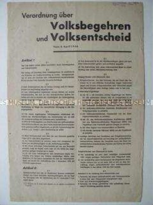 Sonderdruck mit der Verordnung über Volksbegehren und Volksentscheid vom 04.04.1946